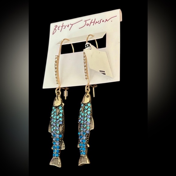 BETSEY JOHNSON Mermaid Jewels Blue Crystal-Studded Fish Earrings & Necklace NWT - Picture 5 of 16